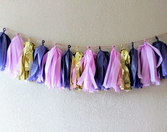 Purple Lilac and Gold Tissue Tassel Garland /Purple Backdrop / Purple Party Decor