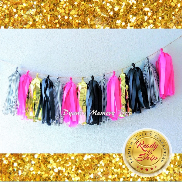 Pink, Black & Gold Tassel Garland: Bridal Shower Decor