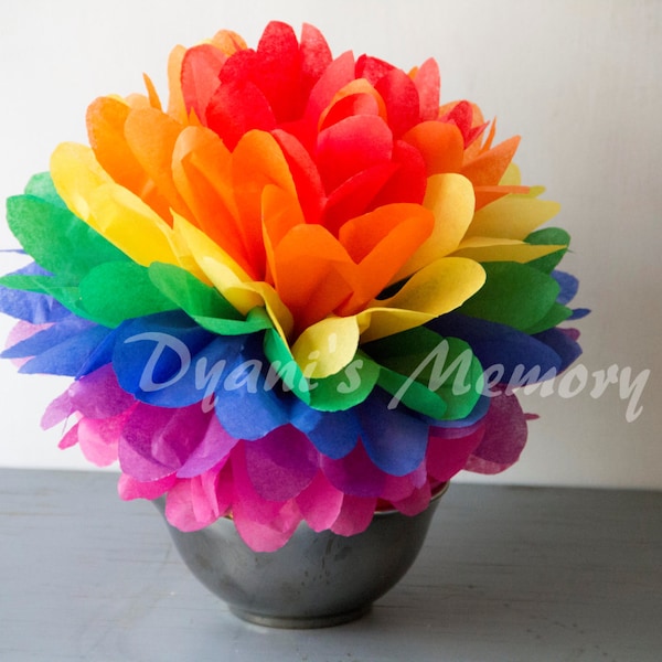 Rainbow Handmade Tissue Paper Pom Poms / paper flower /Wedding Poms / Nursery / Birthday party/ Christmas Party