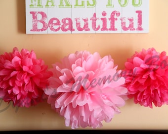 Handgemachte Seidenpapier Pom Poms, Rosa Party Dekor, 3er Set
