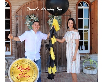 Bumble Bee Gender Reveal Balloon, 36" Black Confetti Balloon with Tassel