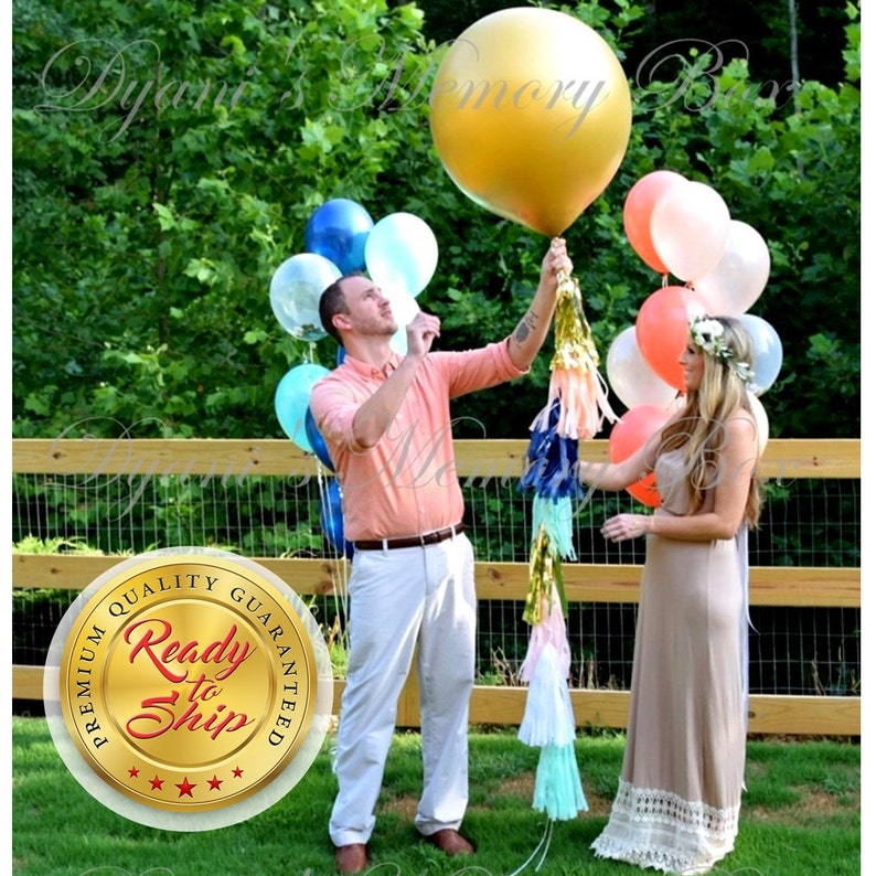 GOLD Baby Gender Reveal Balloon / 36 Gold Confetti Filled Balloon with Tassel Tail / It's a Boy / It's a Girl / Boho Party Decor image 1