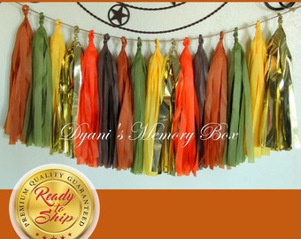 READY TO SHIP / Fall Colors Tissue Tassel Garland / Thanksgiving Party Decor / Fall Decorations