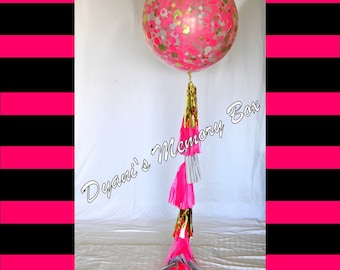 Spade Inspired Giant Clear Confetti Filled Balloon with Tassel Tail / 36" Clear Latex Balloon / Paris Decor / Pink Balloon