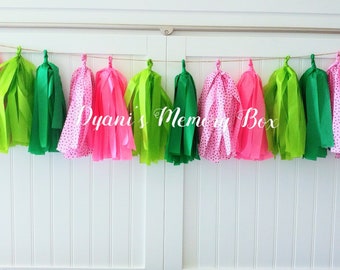 One in a Melon Tassel Garland / Pink Green Watermelon Decor / Watermelon Party