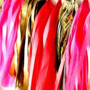 Red Pink Gold Handmade Tissue Tassel Garland / Love Decor / Party Bunting / Tassel Backdrop image 3