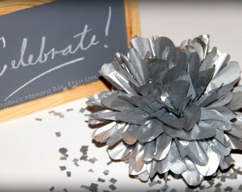 Metallic Silver Tissue Paper Pom Pom, Party Decor