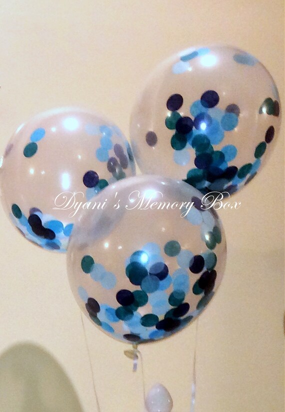 Blue Hues 12" or 16" Biodegradable Clear Latex Confetti Filled Balloon / Beach Wedding Balloon / Blue Ombre Balloon Il_570xn