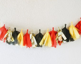 Red Black Yellow MINI Tissue Tassel Garland / Birthday Banner / Mickey Mouse Inspired Party / Smash Cake Prop