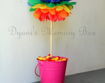 Rainbow Tissue Paper Pom Poms with Wood Dowel / Wedding Poms / Birthday Decor