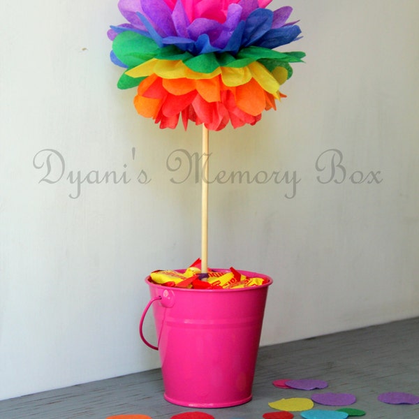 Rainbow Tissue Paper Pom Poms with Wood Dowel / Wedding Poms / Birthday Decor
