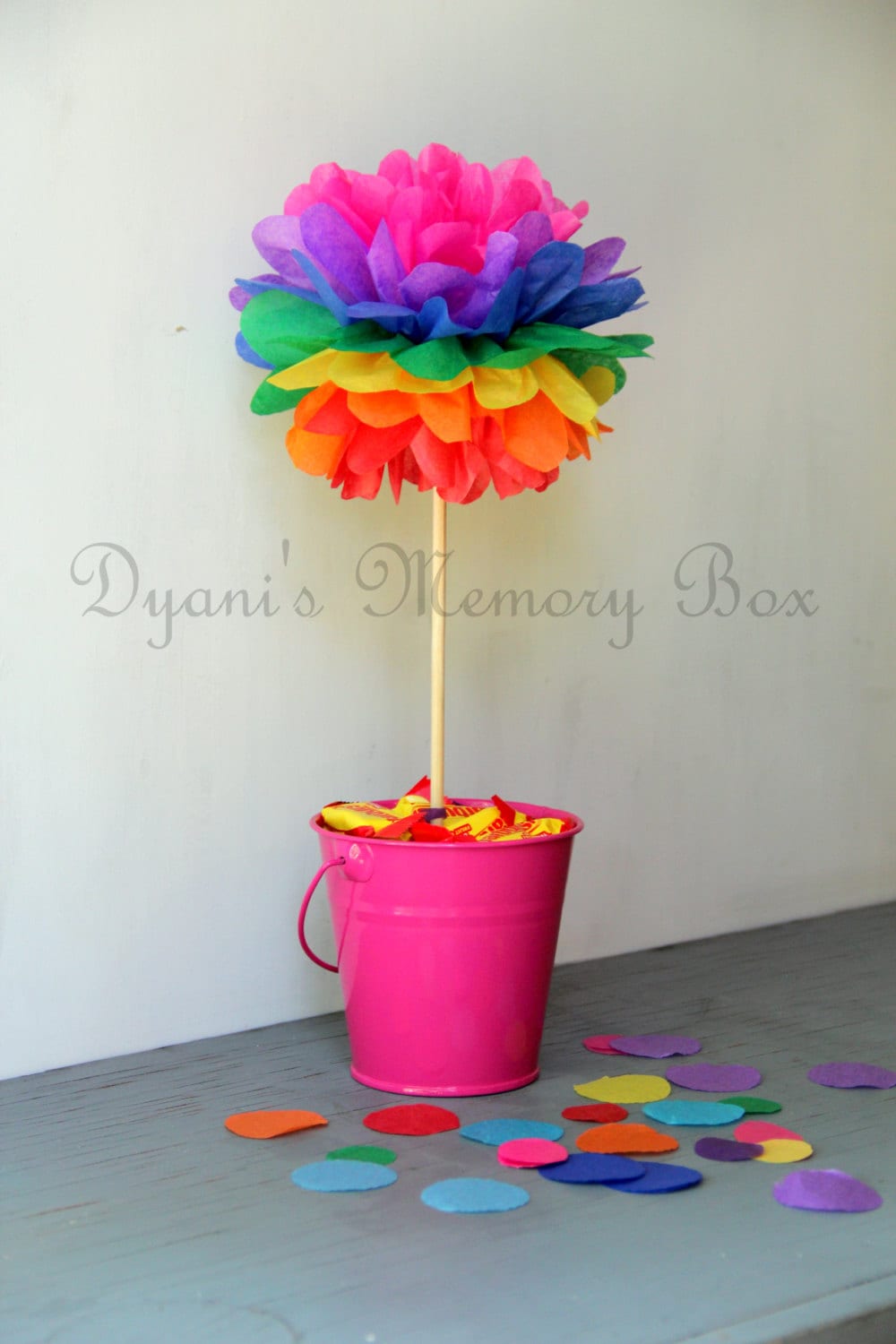Set Of 6 Rainbow Tissue Paper Pom Poms With Wood Dowel Etsy