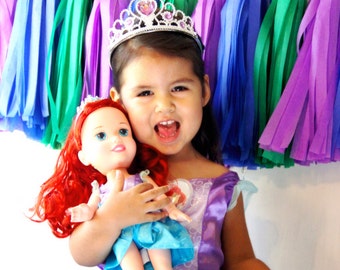 Little Mermaid Party Garland, Green Purple Blue Tissue Tassels