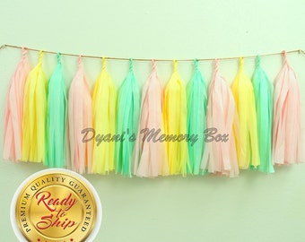 Mint, Blush, Yellow Handmade Tissue Tassel Garland / Baby Shower Tassel Garland / Pastels Party Decor