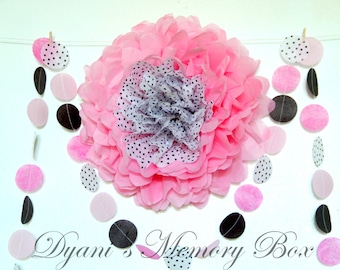 Pink Polka Dot Tissue Paper Pom Pom, Nursery Decor