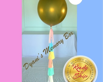 Gold Balloon with Pastel colors Tassel Tail / 36" Gold Balloon with Tassels / Unicorn Balloon / Pastel Colors Party Decor