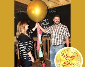 Gold Gender Reveal Balloon, 36" Confetti Filled, Pink Mint Tassel