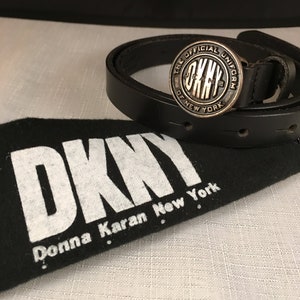 DKNY Jeans, vintage logo black leather belt, circa 1994