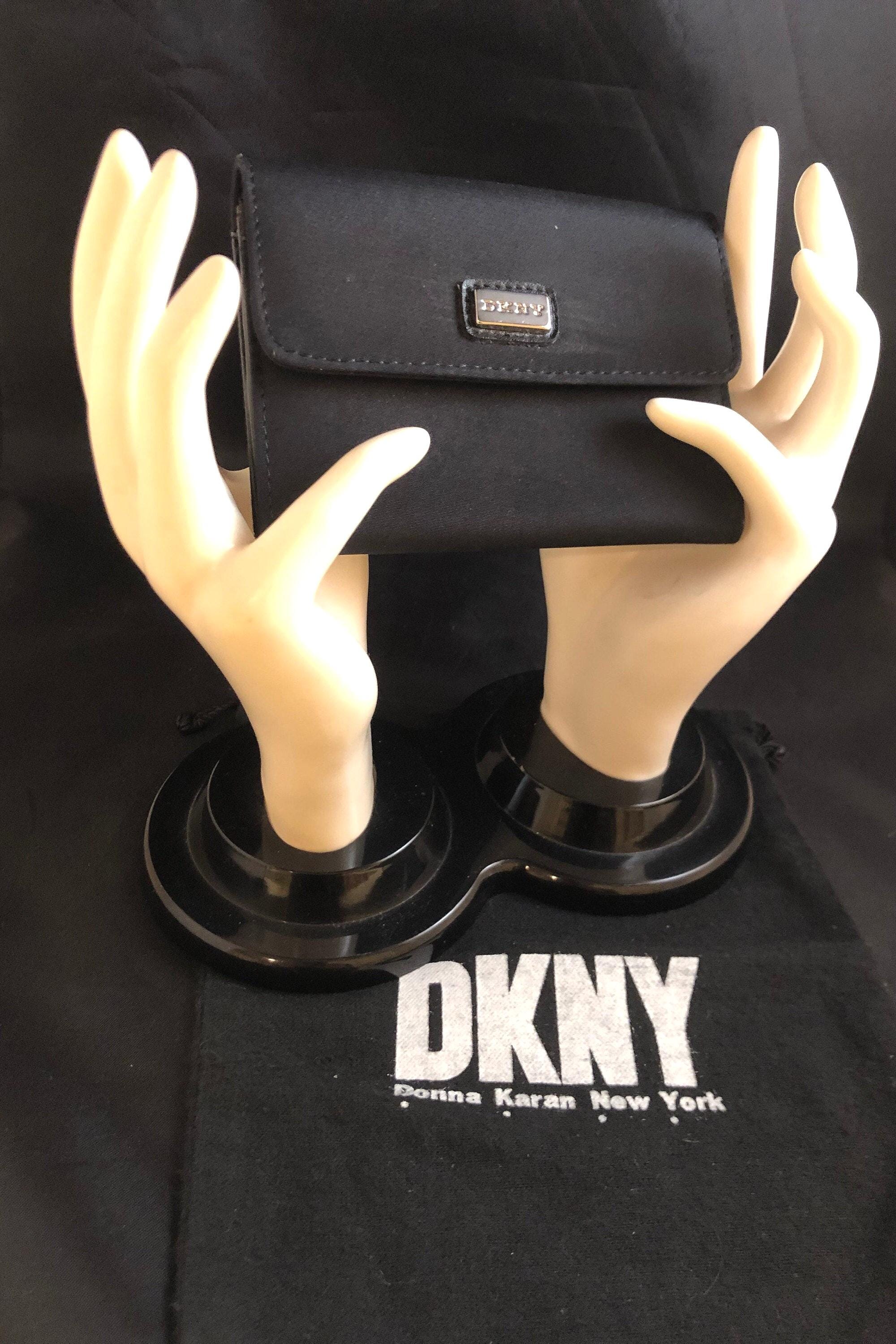 Vtg DKNY Donna Karan Leather Bagpack/ bag Women\'s Black Drawstring gold logo Y2K il_fullxfull.7575078314_sml8.jpg main image 2