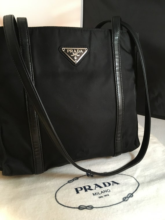 Prada, vintage Vela nylon black tote with leather straps & trim, circa 1998