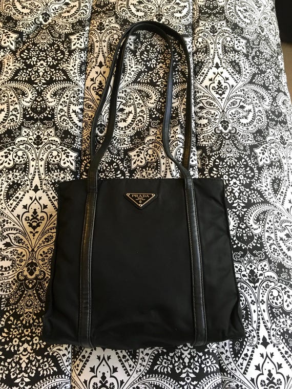 Prada, vintage Vela nylon black tote with leather str… - Gem Prada, vintage Vela nylon black tote with leather str… - Gem
