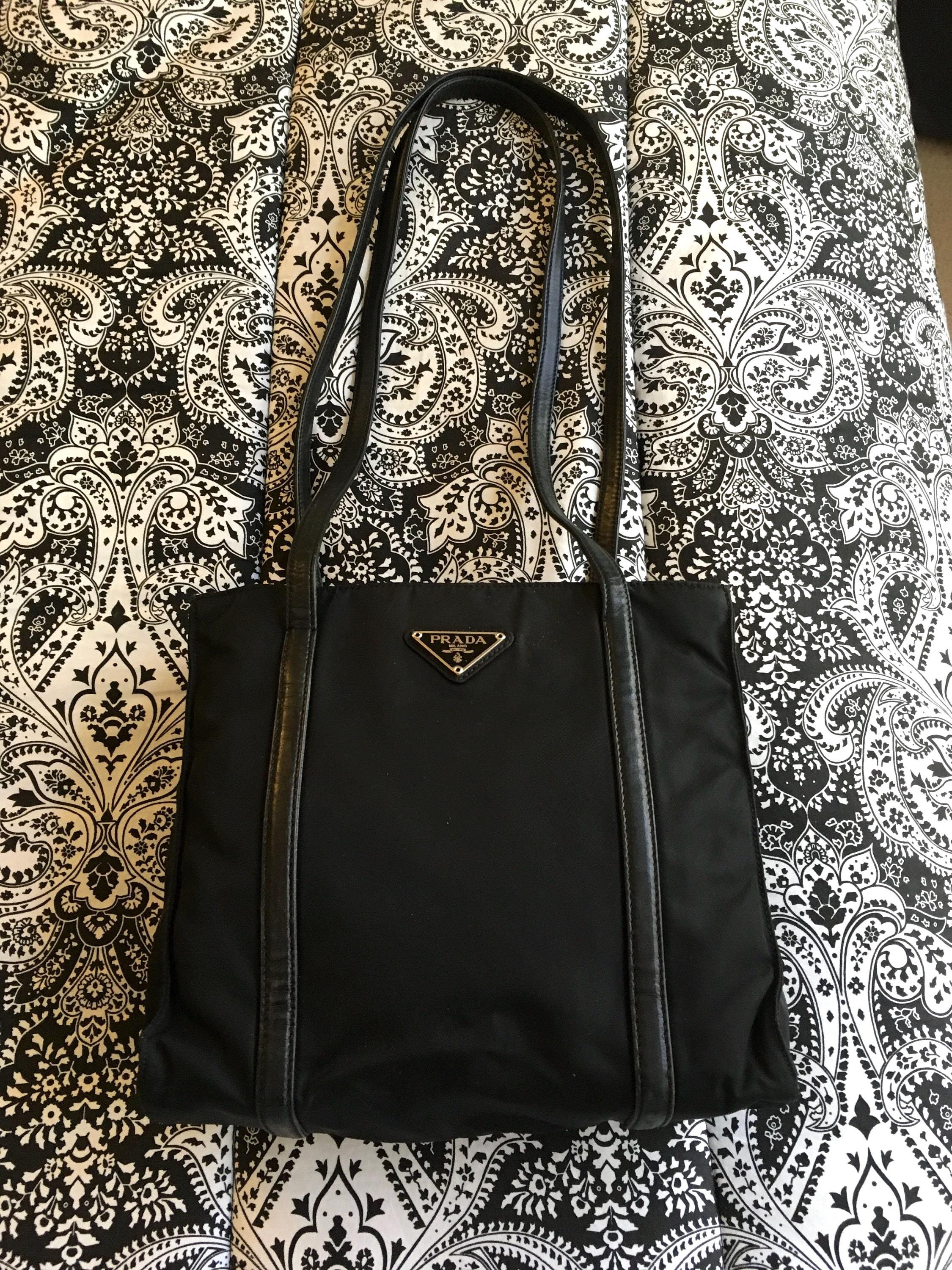 Prada, Vintage Vela Nylon Black Tote With Leather Straps Prada, Vintage Vela Nylon Black Tote With Leather Straps