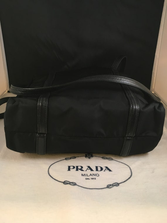 Prada, vintage Vela nylon black tote with leather… - image 8