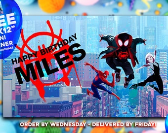 Spider Verse Birthday Banner | Spider Verse Movie | 5 'x 3' Birthday Banner | FREE Mini Banner