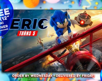 Sonic Birthday Banner | Sonic the Hedgehog Movie | 5 'x 3' Birthday Banner | FREE Mini Banner | FREE Shipping