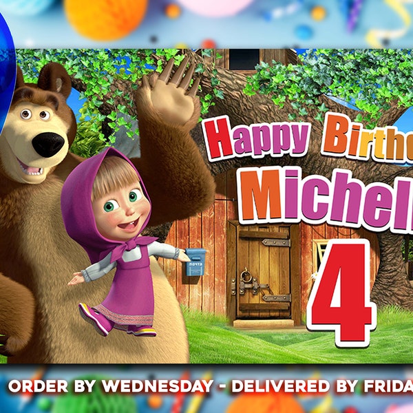 Masha and the Bear Birthday Banner | Masha and the Bear TV Show | 5 'x 3' Birthday Banner | FREE Mini Banner Included! | FREE Shipping