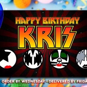 Kiss Birthday Banner | Kiss Band | 5 'x 3' Birthday Banner | FREE Mini Banner  | FREE Shipping