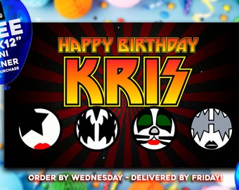 Kiss Birthday Banner | Kiss Band | 5 'x 3' Birthday Banner | FREE Mini Banner  | FREE Shipping