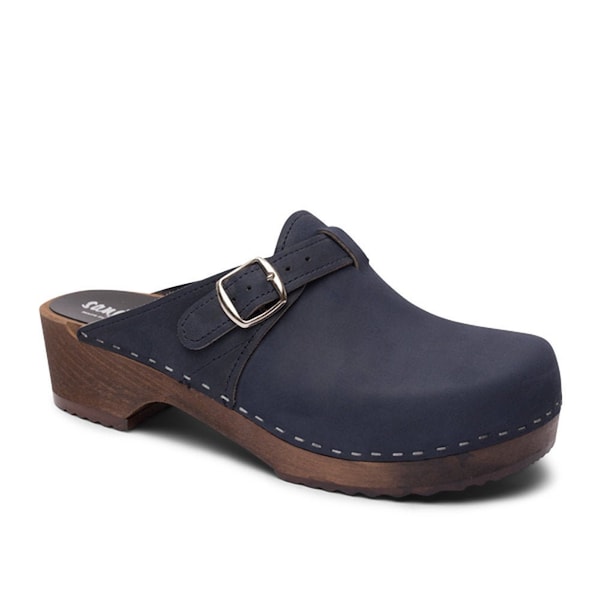 Schwedische Holzclogs für Herren / Sandgrens Clogs / Halmstad Mules / Herren Holzabsatzschuhe / Leder Clog / Marineblau