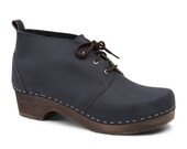 Limited Edition / Leather Clog Shoes For Men / Clog Boots / Swedish Clogs / Wooden Base / Nubuck Leather / Chukka Boots / Navy / Sale