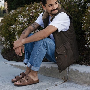 Cork Sandals, Summer Sandals, Mens Slide, Handmade, Original footbed, Sandgrens, Hazel Brown Nubuck Leather, Costa