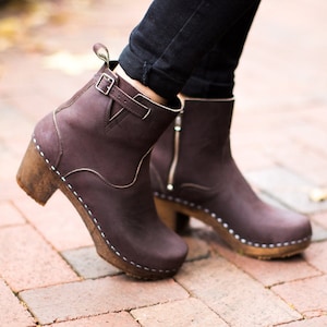 Swedish Wooden Boots for Women / Sandgrens Clogs / Manhattan High Heel / Women Boots Clogs / Leather Boots / Fudge