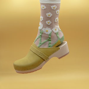 Royal Yellow Clog Mules for Women / Low Heel Classic Mules / Sandgrens / Nubuck Leather / Swedish / Tokyo