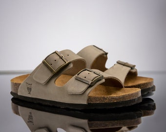 Cork Sandals, Summer Sandals, Mens Slide, Handmade, Original footbed, Sandgrens, Sandstone Beige Nubuck Leather, Costa