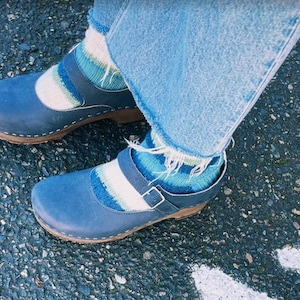 Closed Back Clogs, Women Clogs, Clog Shoes, Mule Shoes, Handmade, Sandgrens, Navy Blue Nubuck Leather, Mary Jane