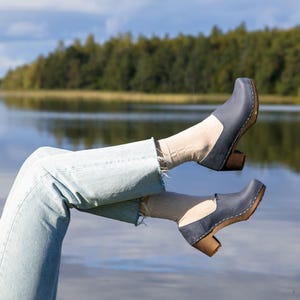 Closed Back Clogs, Women Clogs, Clog Shoes, Mule Shoes, Handmade, Sandgrens, Navy Blue Nubuck Leather, Bridget