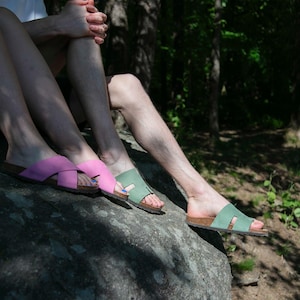Cork Sandals, Summer Sandals, Mens Slide,Handmade, Original footbed, Sandgrens, Jade Green Nubuck Leather, Avila