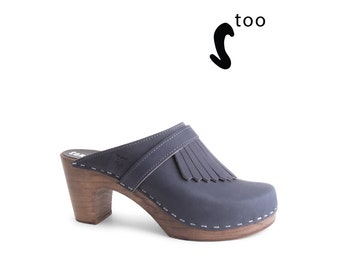 50% OFF Sandgrens Too / Swedish Wooden Clogs for Women / Sandgrens Clogs / Venice / Women High Rise Mules / Leather Clogs / Navy