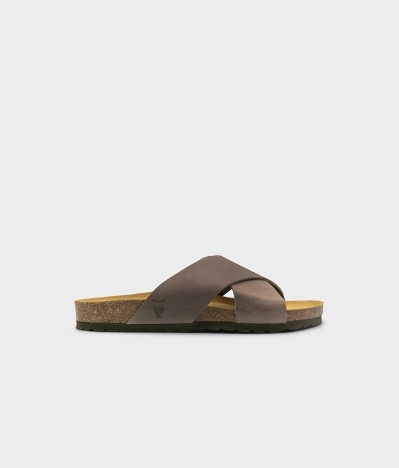 Walnut Brown Cork Sandals for Women Cushioned footbed Sandgrens Nubuck Leather Soria Criss Cross