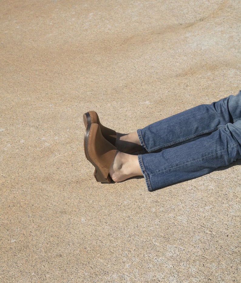 Dexter Tan Light Brown Nubuck Tanned Clog Mules Brown Wooden Base