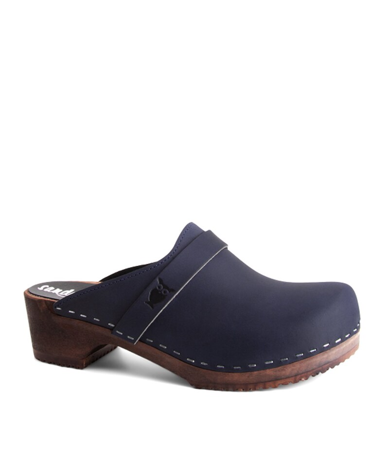 Swedish Wooden Clogs for Women Sandgrens Clogs Tokyo Mules Women Low Heel Shoes Nubuck Leather Clog Navy EU 35 to 45