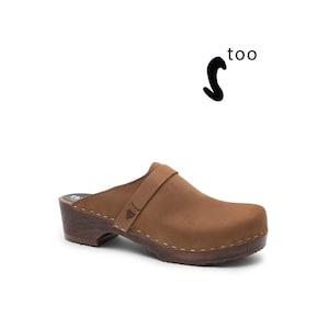 50% OFF Sandgrens Too / Swedish Wooden Clogs for Women / Sandgrens Clogs / Tokyo Mules / Women Low Heel Shoes / Leather Clogs / Dexter Tan