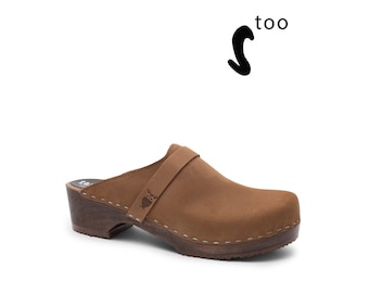 50% OFF Sandgrens Too / Swedish Wooden Clogs for Women / Sandgrens Clogs / Tokyo Mules / Women Low Heel Shoes / Leather Clogs / Dexter Tan
