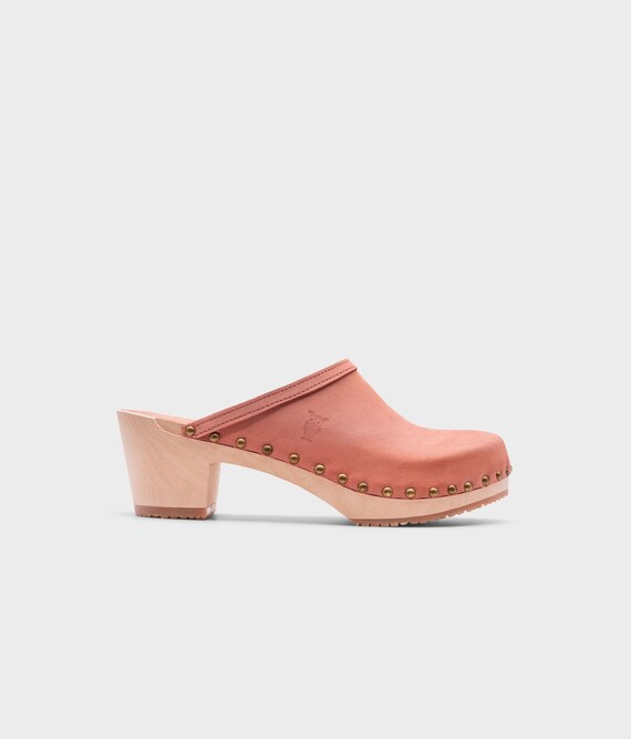 Blush Pink Clog Mules for Women High Heel Studded Mules Sandgrens Nubuck Leather Swedish Rome Etsy