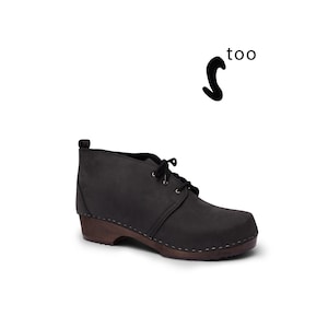 50% OFF Sandgrens Too / Swedish Wooden Clogs for Men / Sandgrens Clogs / Chukka Boots / Nubuck Leather Clogs / Black / EU 44