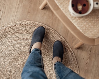 Navy Blue Clog Mules for Women / High Heel Studded Mules / Sandgrens / Nubuck Leather / Swedish / Rome